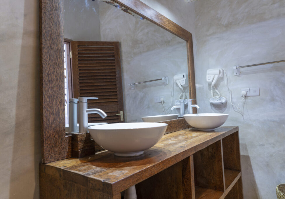 Interior of modern bathroom in tropical style of luxury villa on the island of Zanzibar, Tanzania, East Africa